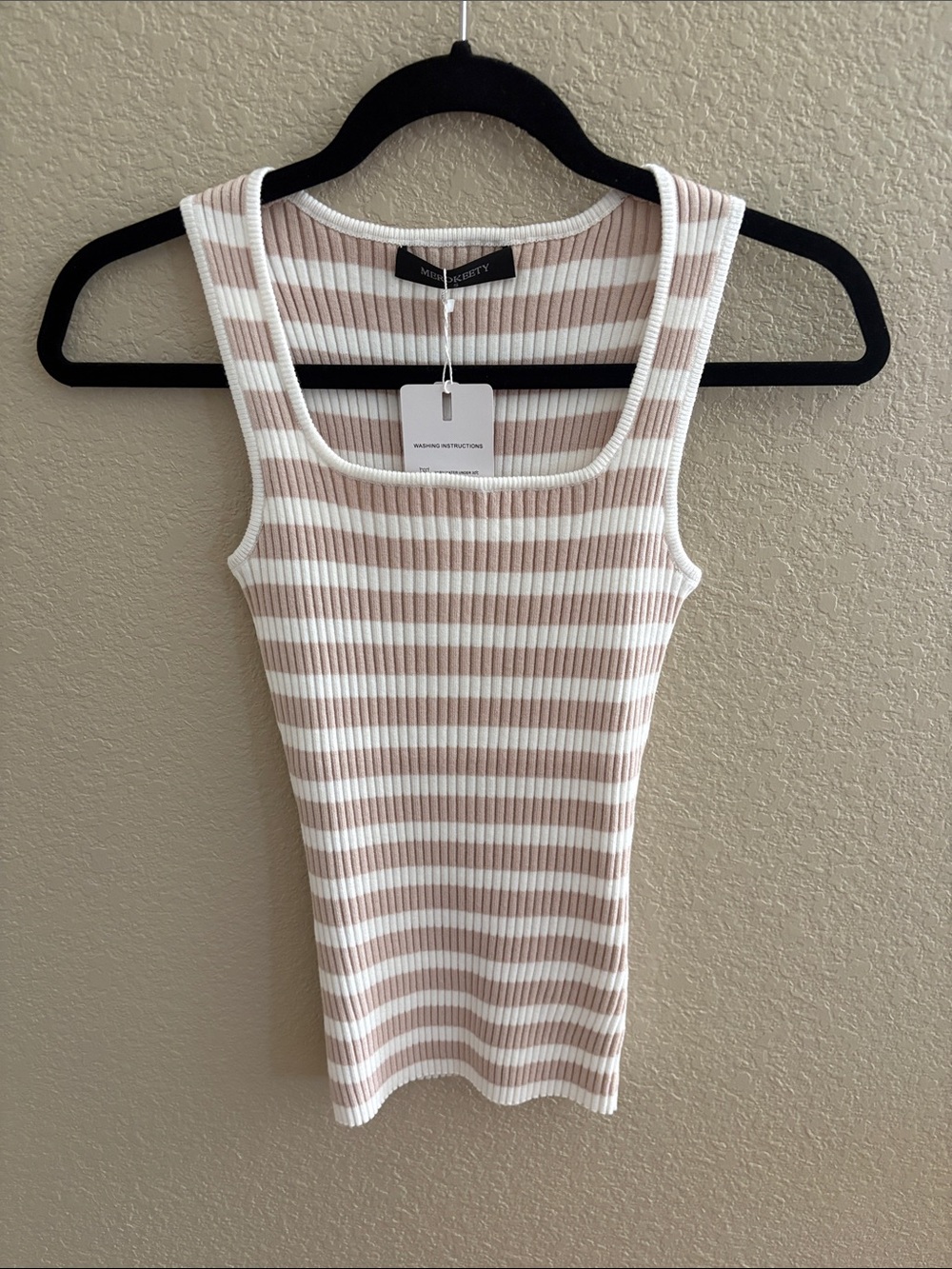 Striped Ribbed Tank Top - Cream & Tan